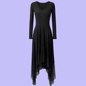 BCBG Maxazria Ritual Dress Early 2000s Black Asymmetrical Maxi Goth Dress